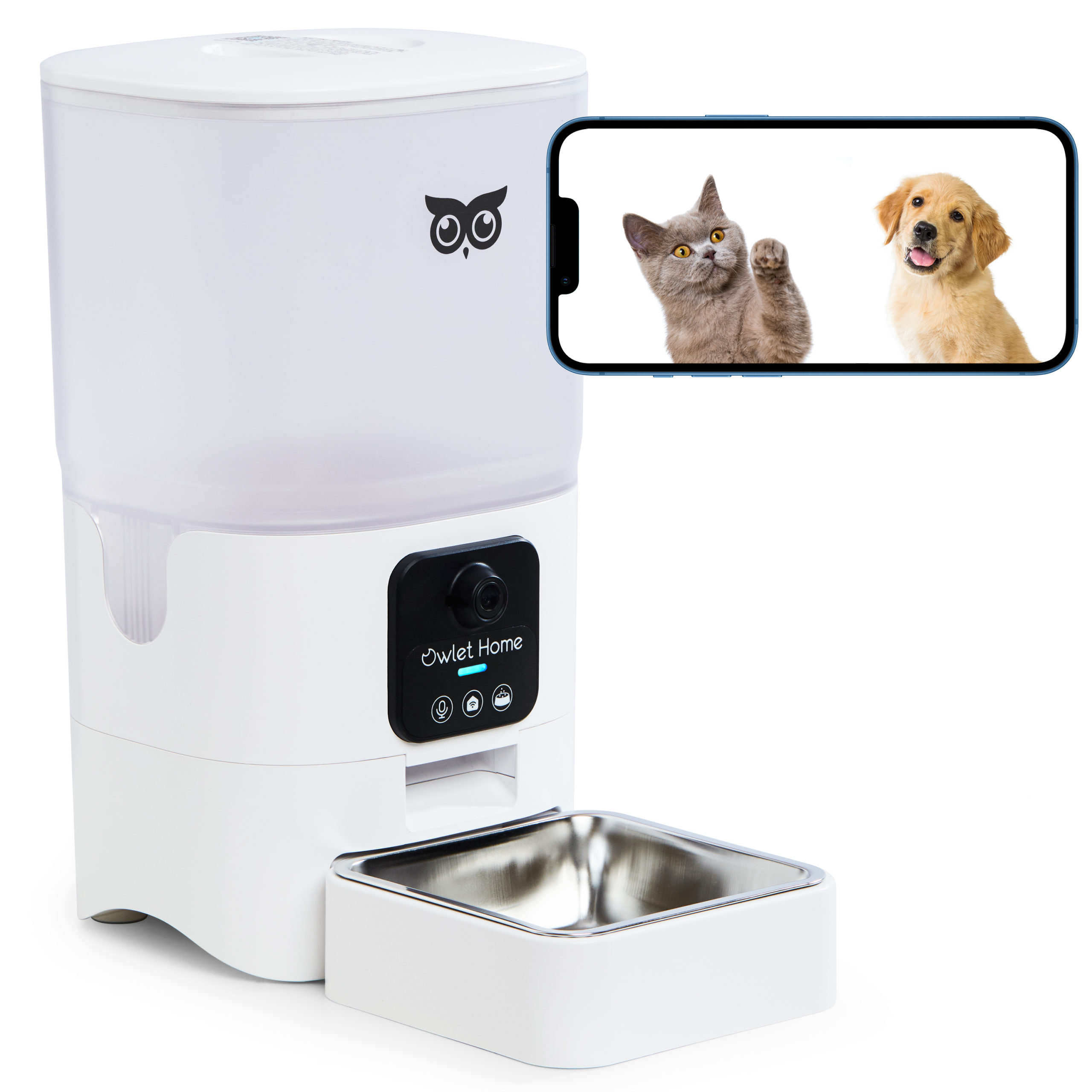 Owlet Home Smart Automatic Pet Feeder with 1080P HD Camera for Cats & Dogs  (6L), WiFi(&5GHz), Live Video, Auto Night Vision, 2-Way Audio, Works  with Alexa & Google Assistant, Motion Alert, No